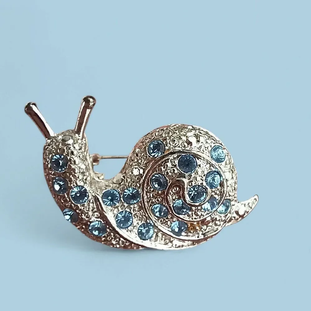 Vintage Blue Rhinestone Snail Brooch Pin 1